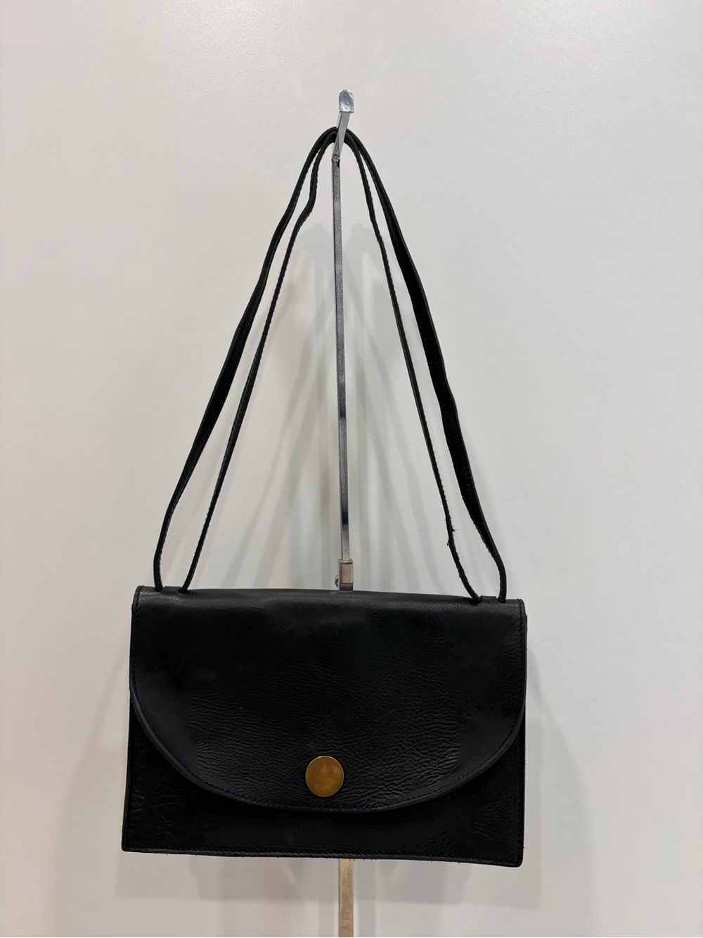Madewell Black Leather Crossbody with Brass Button